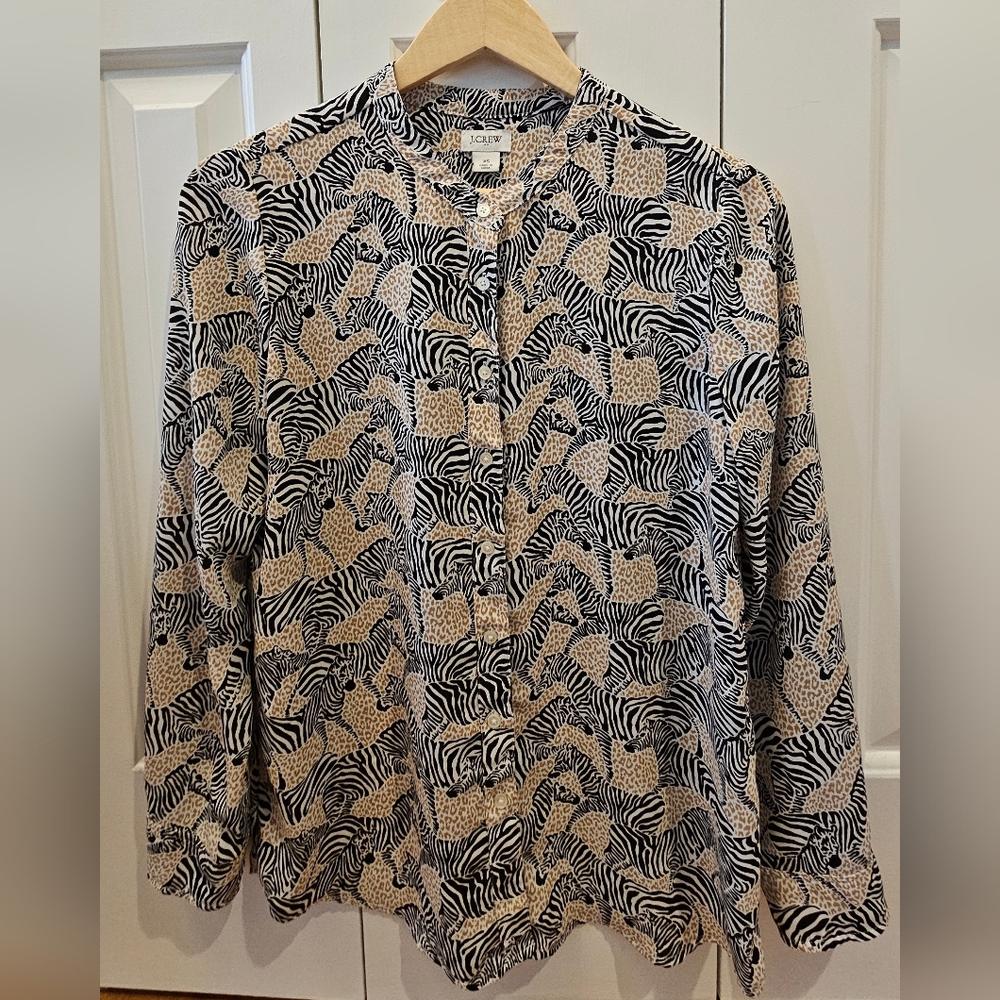 J. Crew Women's Zebra Print Shirt - Black and Tan
